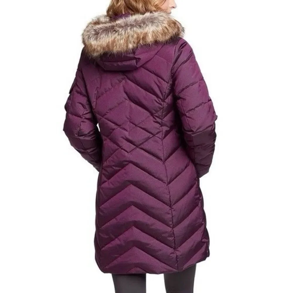 Eddie Bauer Women's Crystal Ridge Goose Down Parka Quilted Faux Fur Fuchsia XS